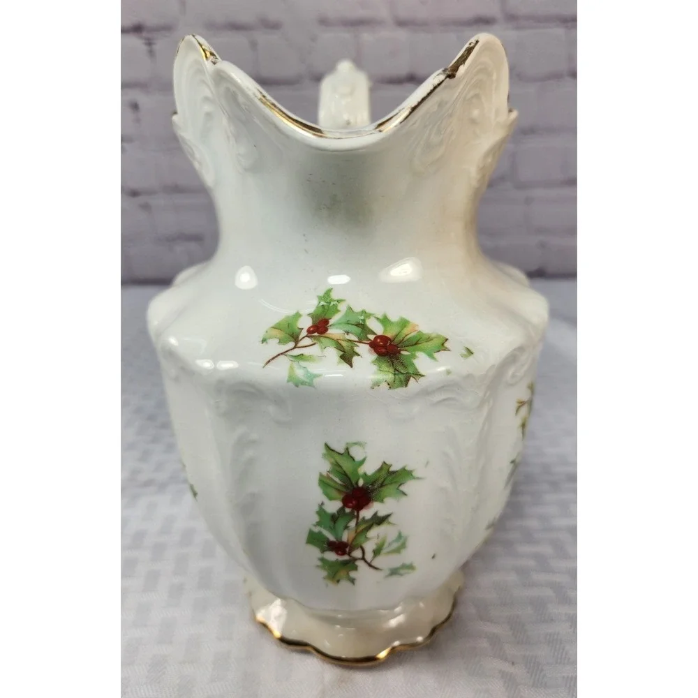 Antique 1880 EPP Co East Palestine Pottery MARQUETTE Holly Berry Pitcher Holiday